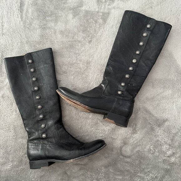 Frye Melissa Button 2 Tall Riding Boots Black Leather Women's size 7 - Picture 1 of 12